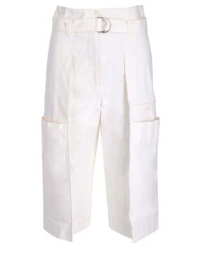 Lemaire Cream Cropped Wide-Leg Cargo Pants with Belt